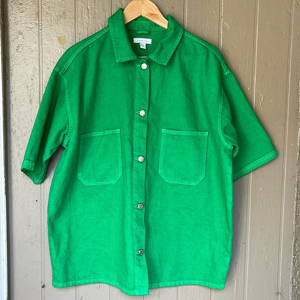 Topshop denim shacket in bright green - Picture 2 of 5